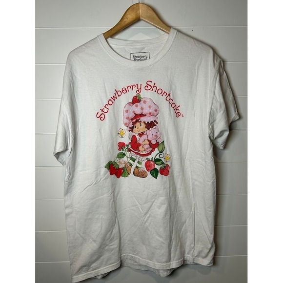 Strawberry Shortcake Graphic Tee Cute Cartoon T-Shirt White Size L - Picture 1 of 4